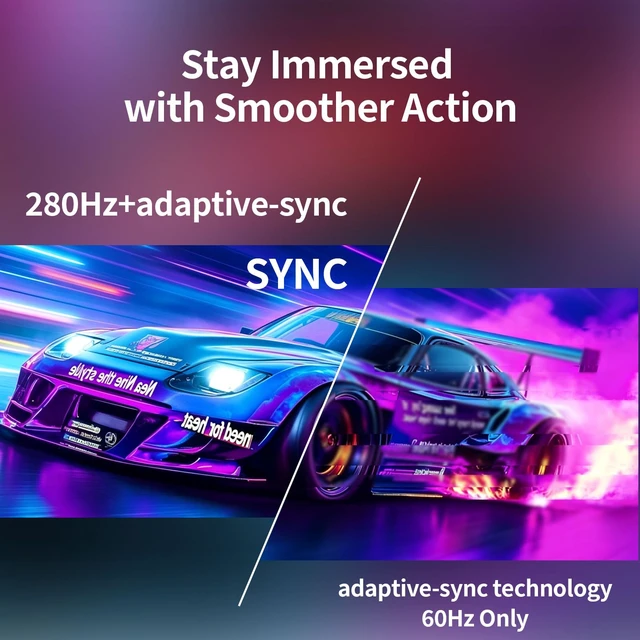 Alt view image 5 of 7 - 27 Inch Curved Gaming Monitor 280Hz, FHD 1080P PC Monitor, 1ms Gamer Screen, AMD FreeSync Premium, 100% sRGB, VESA Mountable, Eye Care Computer Monitor for Gaming Home Office