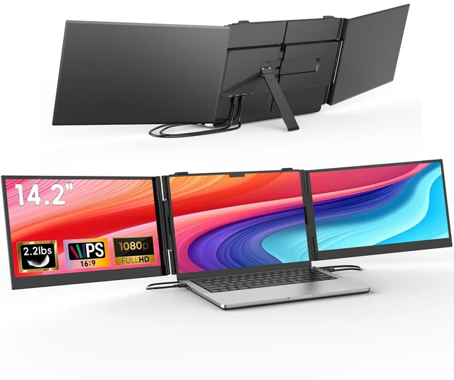 Main image of Laptop Screen Extender, 14.2" Ultra-Slim Triple Portable Monitor, 1080P FHD IPS Display, USB-C/HDMI Plug & Play, Monitor Extender for 13-17.3" Laptops, Mac/Windows/Chrome