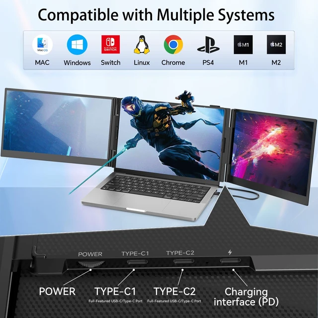 Alt view image 7 of 7 - Laptop Screen Extender, 14.2" Ultra-Slim Triple Portable Monitor, 1080P FHD IPS Display, USB-C/HDMI Plug & Play, Monitor Extender for 13-17.3" Laptops, Mac/Windows/Chrome