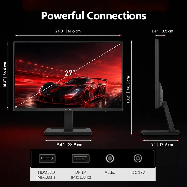 Alt view image 7 of 7 - Z-Edge 27 inch 180Hz 165Hz Gaming Monitor, FHD 1080p, MPRT 1ms IPS Monitor Gaming, 300nits, 16.7M Colors, 120% sRGB, UG27F Frameless Bezel, DP x1, HDMI x1, for Gaming, WorK
