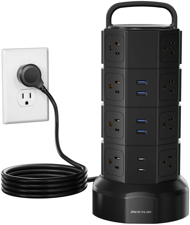 Main image of Power Strip Tower Surge Protector, 16 AC 6 USB (2 USB C), 1050J 6.5Ft Retractable Extension Cord with Multiple Outlets, 1625W/13A Outlet Extender, USB Charging Station for Home Office Dorm