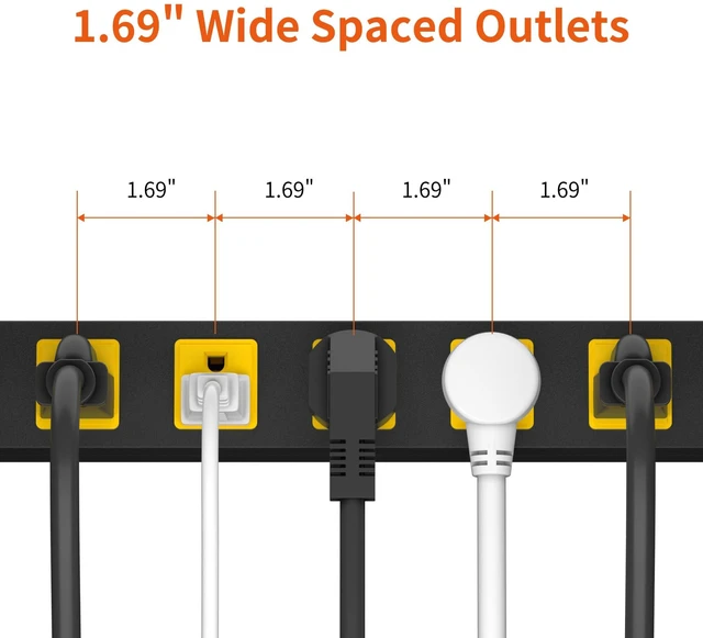 Alt view image 7 of 7 - 8 Outlet Long Power Strip, 2Pack 2100J Surge Protector Heavy Duty 6FT Cord Wide Spaced and Wall Mount Metal Powerstrip for Home Office Garage Workshop