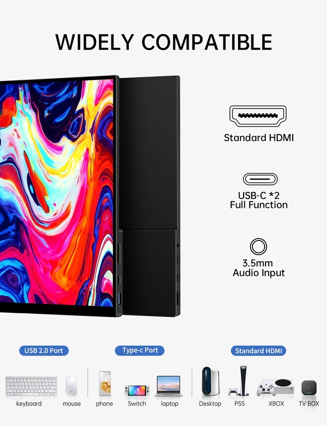 Alt view image 5 of 7 - 15.6'' FHD Portable Monitor Touchscreen for Laptop Computer Mac 10-point Touch Screen, Tempered Glass Metal Case 1080p IPS Screen w/Kickstand, Speaker. USB-C/HDMI, Ultra Slim Travel Monitor