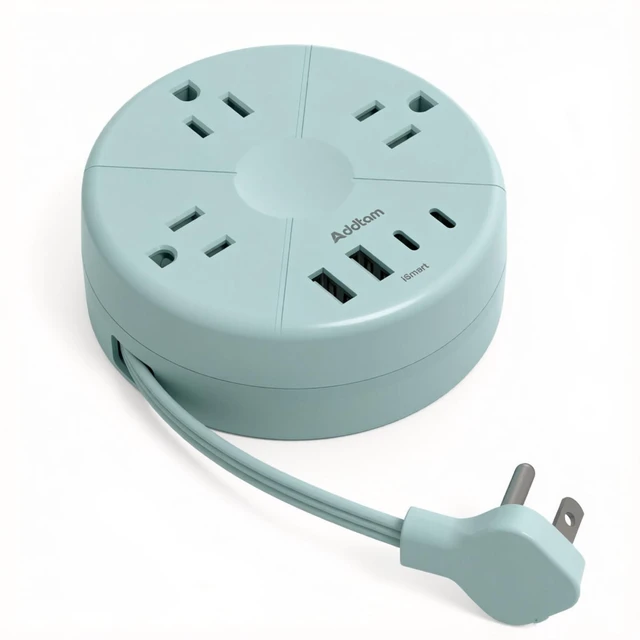 Main image of Travel Power Strip - Cruise Ship Essentials with 3ft Retractable Cord Flat Plug Power Strip, 3 Outlets 4 USB (2 USB C), Non Surge Protector for Travel/Cruise/Home/Dorm/Office, ETL Listed, Blue