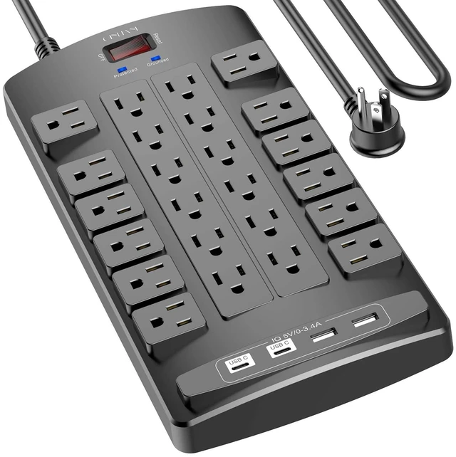Main image of Surge Protector Power Strip - 10Ft Flat Plug Heavy Duty Extension Cord with 24 Outlets and 4 USB Ports(2 USB-C Ports), 4100J, for Home, Office, Dorm, ETL Listed, Black