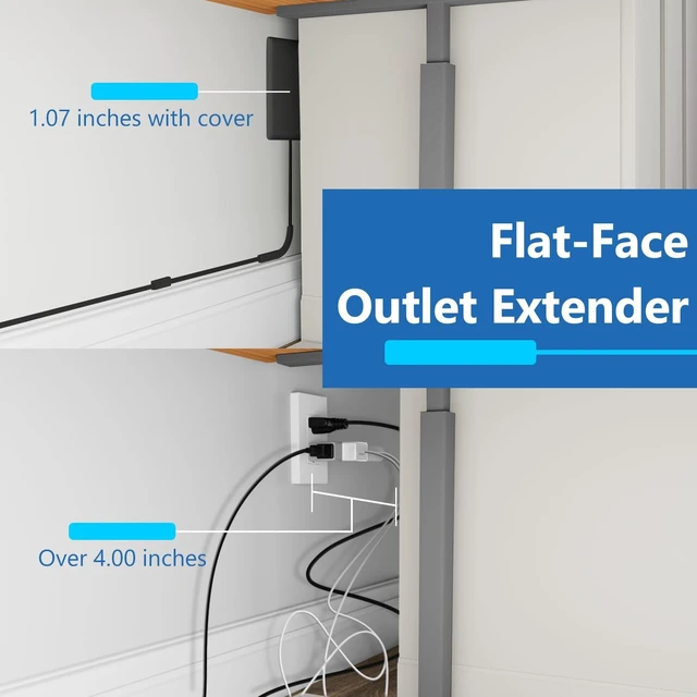 Alt view image 3 of 7 - Outlet Extender with 3 Receptacles, 2 Power Strip, USB-A & USB-C ETL Listed, 3ft Cord, 1625W, Matte Black, 3-Outlet Power Strip, Wall Plate Plug With Cord Extender
