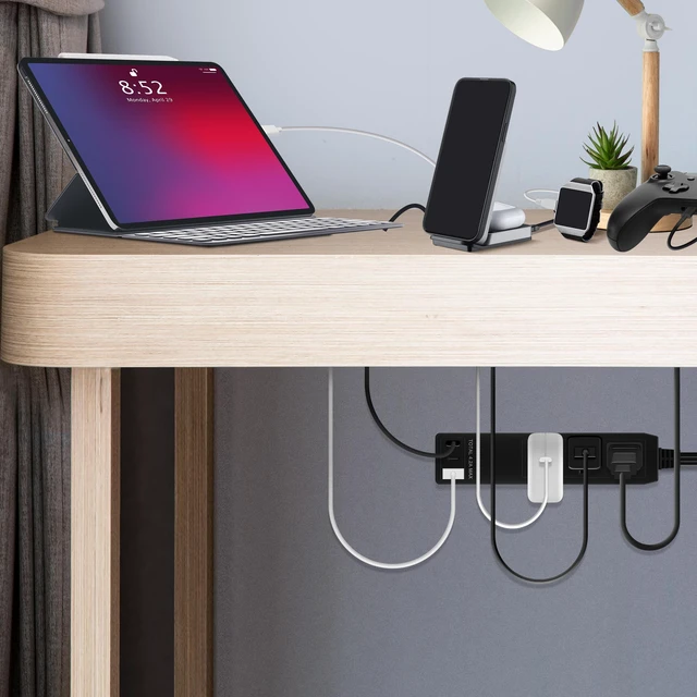 Alt view image 6 of 7 - Outlet Extender with 3 Receptacles, 12W USB-A & USB-C, Flat-Face ETL Listed, 3ft Cord, 1625W, 2-Pack, Matte Black, 3-Outlet Power Strip, Wall Plate Plug With Cord Extender, Premium Quality