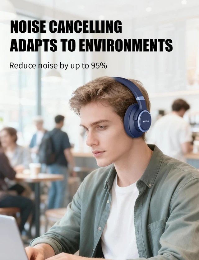 Alt view image 2 of 7 - Hybrid Active Noise Cancelling Headphones Over Ear Bluetooth Wireless ANC 70H Playtime, Transparency Mode, Microphone, Deep Bass, HiFi Stereo Sound for Home, Travel, Office