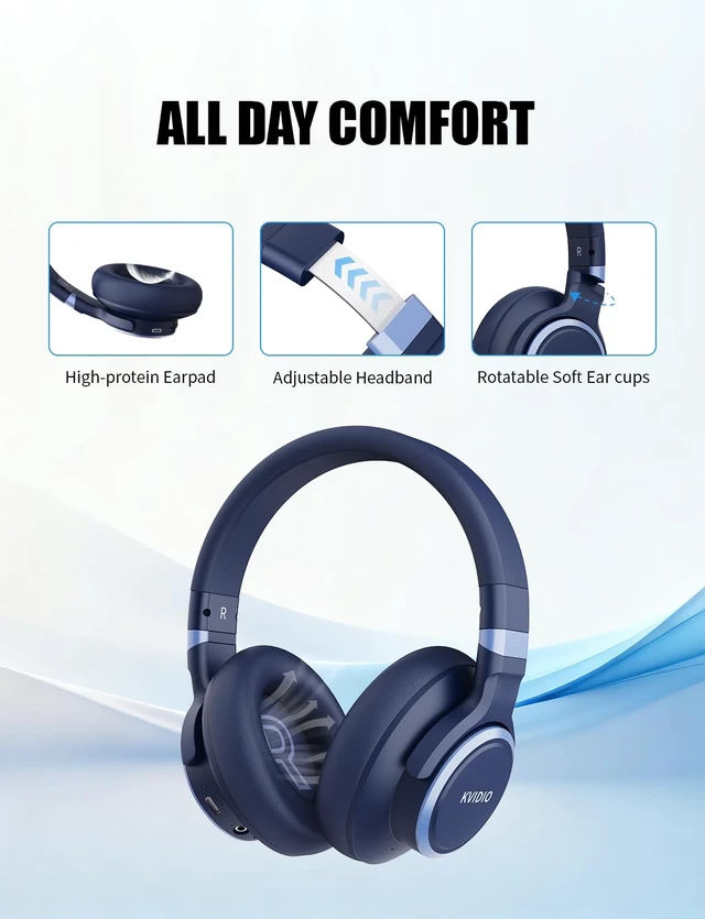 Alt view image 6 of 7 - Hybrid Active Noise Cancelling Headphones Over Ear Bluetooth Wireless ANC 70H Playtime, Transparency Mode, Microphone, Deep Bass, HiFi Stereo Sound for Home, Travel, Office