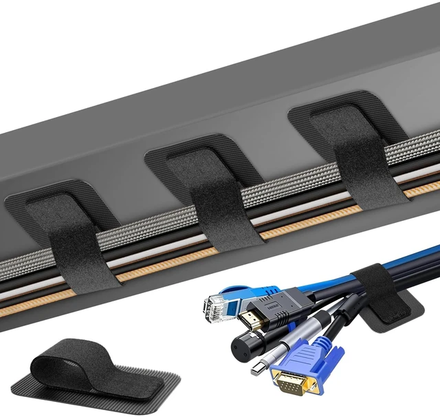 Main image of Cable Management Under Desk, Up to 15 CordEnhanced Wire Holder Cord Organizer Holder, Adjustable Hook and Loop Cable Ties, Wire Clips Under Table Hider, 40 Pair(Black)