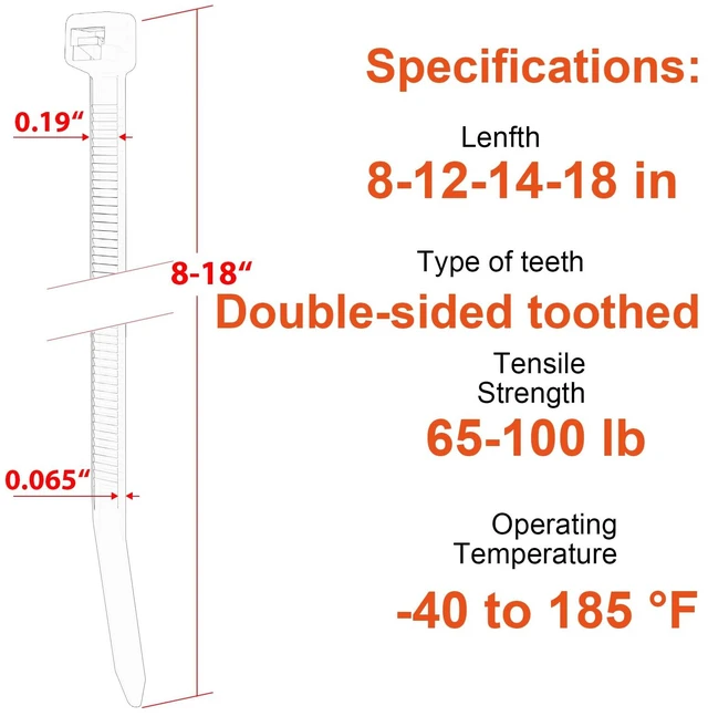 Alt view image 2 of 6 - Zip Ties Assorted Size,8+12+14+18 Inch Double Sided Toothed,100 LBS Tensile Strength Heavy Duty Cable Wire Ties With Self-Locking Adjustable More Durable Nylon Tie Wraps for Indoor Outdoor400 Pack