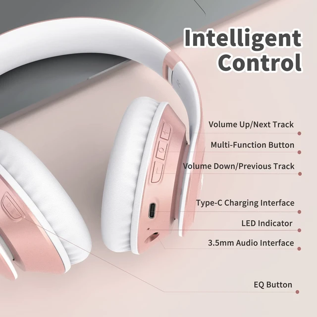 Alt view image 6 of 7 - Bluetooth Headphones Over Ear, Wireless HiFi Stereo Foldable Headset 65H Playtime, Bluetooth 6.0, 6 EQ Modes, Built-in Mic, Deep Bass Stereo, Lightweight Design for Home, Office, Travel & PC