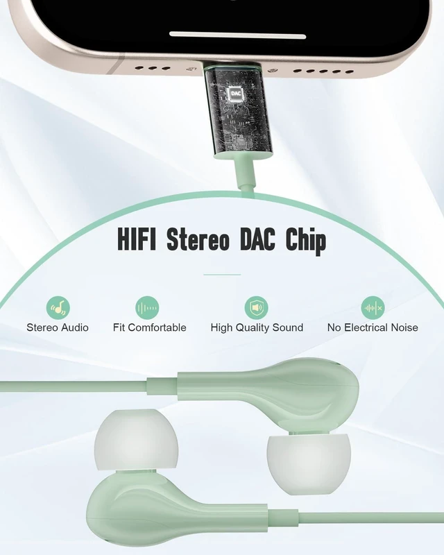 Alt view image 3 of 7 - Wired Headphones USB C for for Samsung S26 S25 Ultra A17 A16 S24 S23 A16 in Ear USB-C Headphones Wired with Microphone Volume Control Type C Headphones iPhone 16 Pro Max iPad Mini Xiaomi Pixel Green