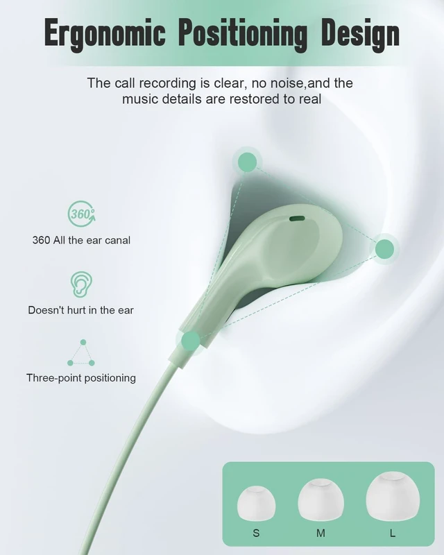 Alt view image 4 of 7 - Wired Headphones USB C for for Samsung S26 S25 Ultra A17 A16 S24 S23 A16 in Ear USB-C Headphones Wired with Microphone Volume Control Type C Headphones iPhone 16 Pro Max iPad Mini Xiaomi Pixel Green