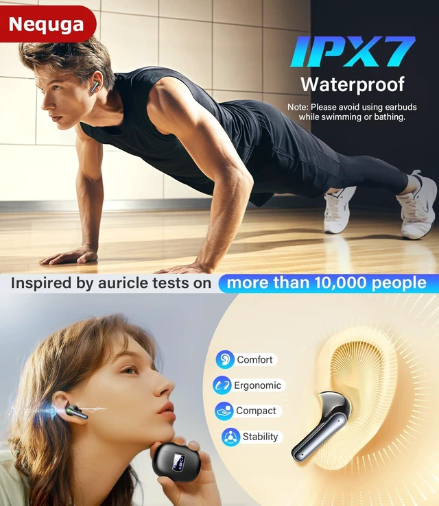 Alt view image 6 of 6 - Wireless Earbuds Bluetooth 5.4 Headphones with 48H Playtime Ear Buds Noise Cancelling Mic, LED Power Display Charging Case, IPX7 Waterproof Bass Stereo Earphones for iPhone Android Phone/Laptop