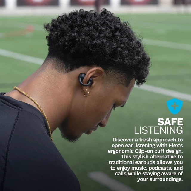 Alt view image 4 of 7 - Flex, Open Ear Earbuds, Clip On Wireless Bluetooth Earbuds, Open Ear Headphones, Black