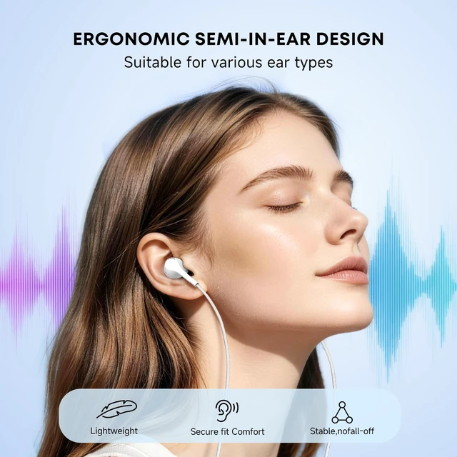 Alt view image 4 of 7 - USB C Wired Earbuds, 5 Pack Type C Headphones with Microphone Heavy bass sound, built-in mic & control buttons, ergonomic semi-in-ear design, tangle-free cord, 5 mixed color pack