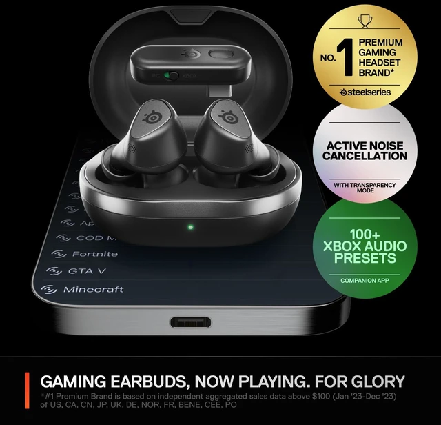 Alt view image 2 of 7 - Arctis GameBuds for Xbox/PC/PS5/Switch/Mobile Quick-Switch 2.4GHz+Bluetooth 5.3 Active Noise Cancelling Mobile App Water Resistant IP55 40H Battery with Qi Charging Case - Black
