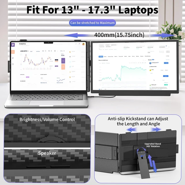 Alt view image 6 of 7 - Laptop Screen Extender 15.6 Inch, FHD 1080P IPS Portable Travel Dual Monitor, Slim 0.27'', Plug ang Play Detachable Extended Monitor for 13-17.3'' Laptops, Compatible with Mac,Wins, Android,Chrome