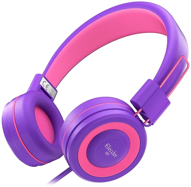Main image of i37 Kids Headphones for School Children Girls Boys Teens, Purple Foldable Adjustable Lightweight, 3.5mm Audio Jack On Ear Headphones for Smartphones Chromebook Computer PC Tablets Travel