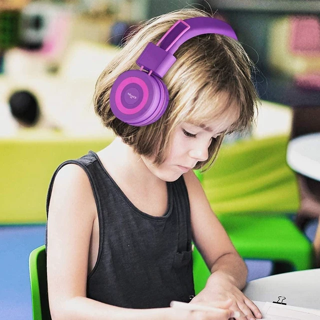 Alt view image 2 of 7 - i37 Kids Headphones for School Children Girls Boys Teens, Purple Foldable Adjustable Lightweight, 3.5mm Audio Jack On Ear Headphones for Smartphones Chromebook Computer PC Tablets Travel