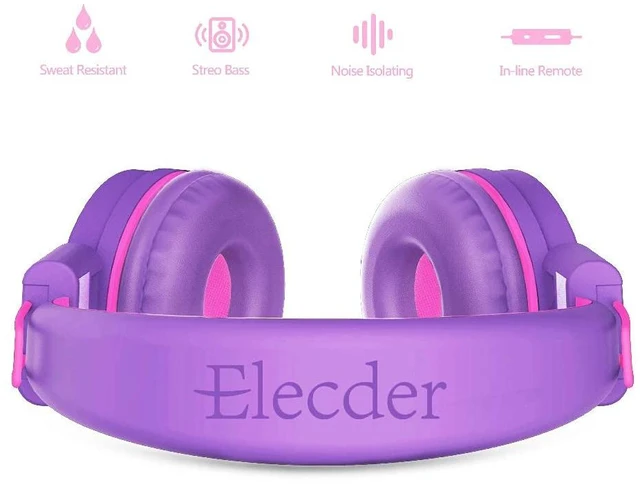 Alt view image 3 of 7 - i37 Kids Headphones for School Children Girls Boys Teens, Purple Foldable Adjustable Lightweight, 3.5mm Audio Jack On Ear Headphones for Smartphones Chromebook Computer PC Tablets Travel