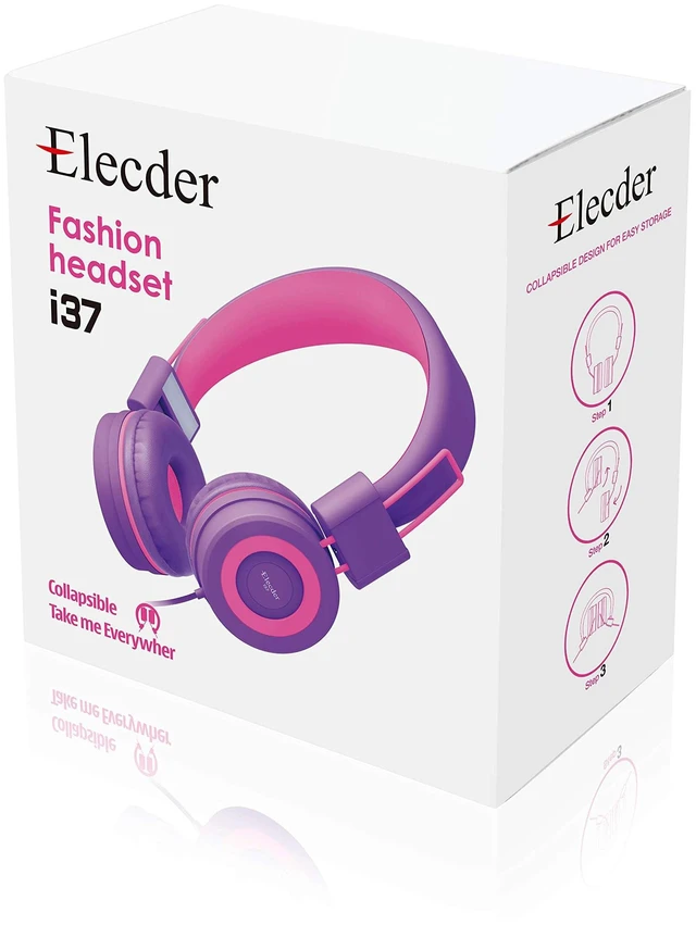 Alt view image 7 of 7 - i37 Kids Headphones for School Children Girls Boys Teens, Purple Foldable Adjustable Lightweight, 3.5mm Audio Jack On Ear Headphones for Smartphones Chromebook Computer PC Tablets Travel
