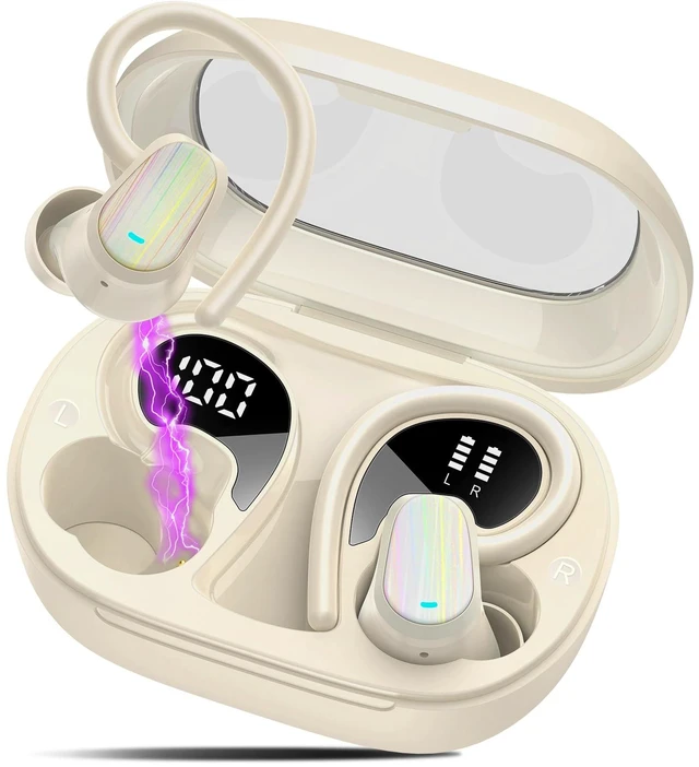 Main image of Wireless Earbuds, Bluetooth 5.4 Headphones Sport, Over Earbuds with Hook for Running Workout, Beige