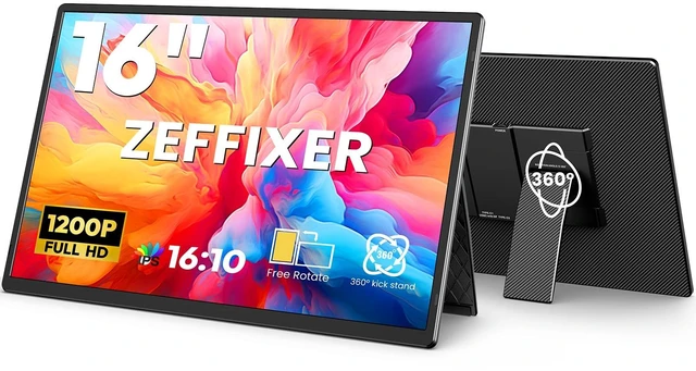 Main image of 16" 16:10 1200P FHD Portable Monitor 360° Rotating Stand Laptop Extender Plug & Play Dual Monitor, Ultra Slim Travel Monitor for Laptop, PC, MacBook, PS5
