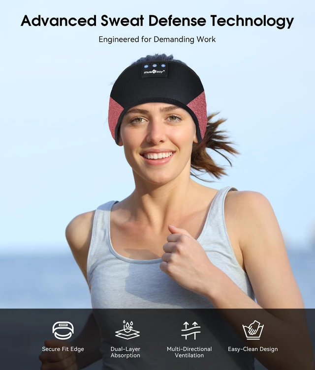 Alt view image 3 of 7 - Bluetooth 5.4 Sleep Headphones Headband Sports Wireless Audio Earbuds 2 in 1 Design with Breathable Stretch Fabric, HD Stereo Sound Speakers for Workout Yoga Running, Nighttime Sleep Use