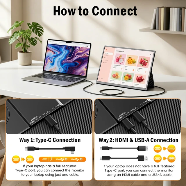 Alt view image 5 of 7 - 16" 16:10 1200P FHD Portable Monitor 360° Rotating Stand Laptop Extender Plug & Play Dual Monitor, Ultra Slim Travel Monitor for Laptop, PC, MacBook, PS5