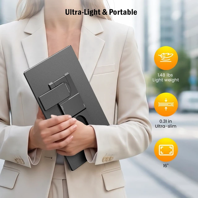 Alt view image 6 of 7 - 16" 16:10 1200P FHD Portable Monitor 360° Rotating Stand Laptop Extender Plug & Play Dual Monitor, Ultra Slim Travel Monitor for Laptop, PC, MacBook, PS5