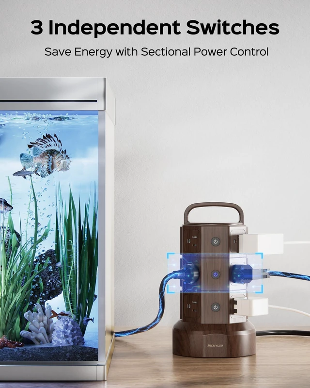 Alt view image 4 of 7 - Power Strip Tower Surge Protector, 12 AC 6 USB (2 USB C), 1050J 6.5Ft Retractable Extension Cord with Multiple Outlets, 1625W/13A Outlet Extender, USB Charging Station for Home Office Dorm