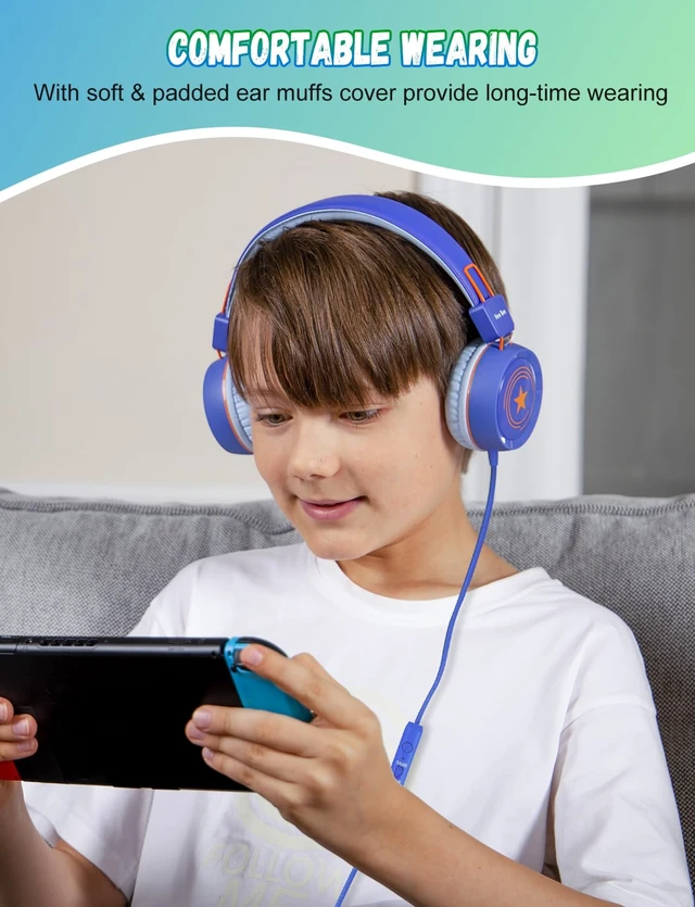 Alt view image 2 of 6 - 2 Pack Kids Headphones with Microphone, Safe Volume Limited Foldable Wired Toddler Headphones Over Ear for School Travel Mac/Android/Kindle/Tablet/Pad