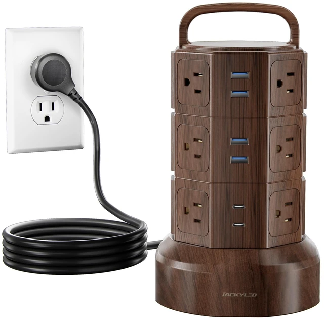 Main image of Power Strip Tower Surge Protector, 12 AC 6 USB (2 USB C), 1050J 6.5Ft Retractable Extension Cord with Multiple Outlets, 1625W/13A Outlet Extender, USB Charging Station for Home Office Dorm