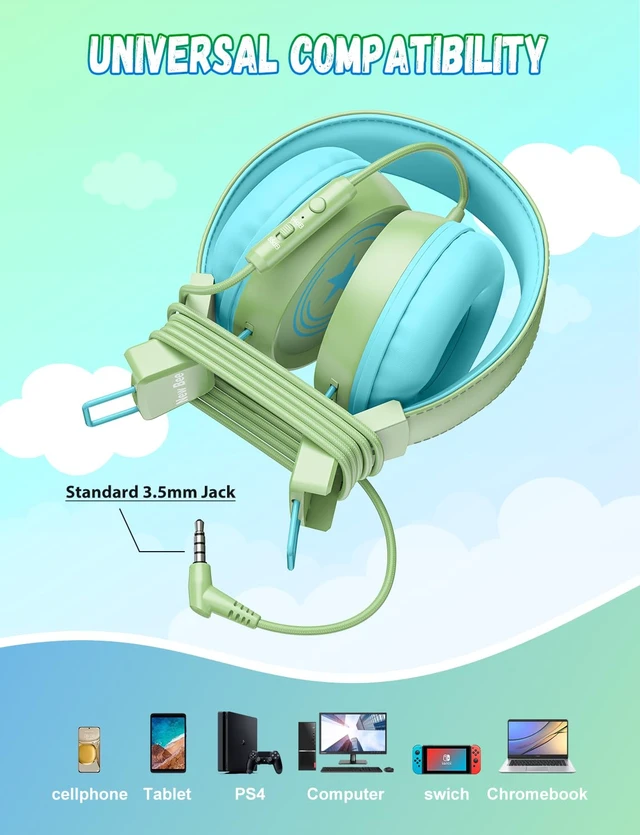Alt view image 5 of 6 - 2 Pack Kids Headphones with Microphone, Safe Volume Limited Foldable Wired Toddler Headphones Over Ear for School Travel Mac/Android/Kindle/Tablet/Pad