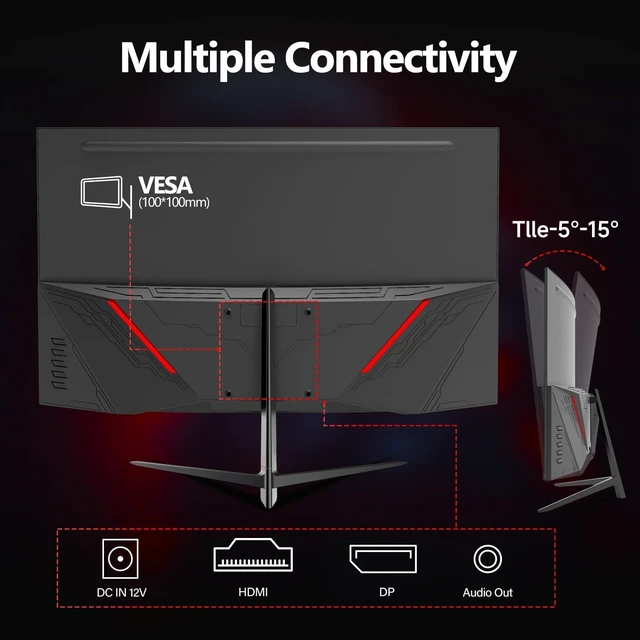 Alt view image 7 of 7 - 32" Curved Gaming Monitor FHD 1080p 240Hz 1ms VA 1500R 4000:1 FreeSync & G-SYNC Compatible, 100% sRGB HDR10 Low Blue Light, Crosshair Tilt PIP PBP, HDMI 2.0 DP 1.4 VESA 100×100 for PC PS5 Xbox