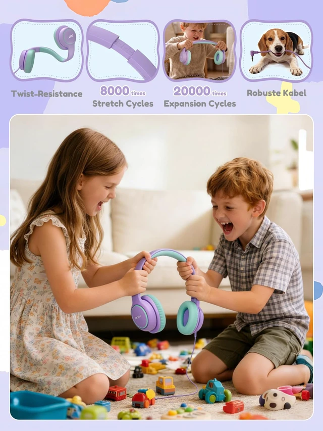 Alt view image 5 of 6 - OHW328 Kids Headphones Wired for School - Over Ear Design 85/94dB Safe Volume, 3.5mm Jack Foldable Headphones for Kids Girls Classroom Yoto Player Chromebook Travel Purple Green