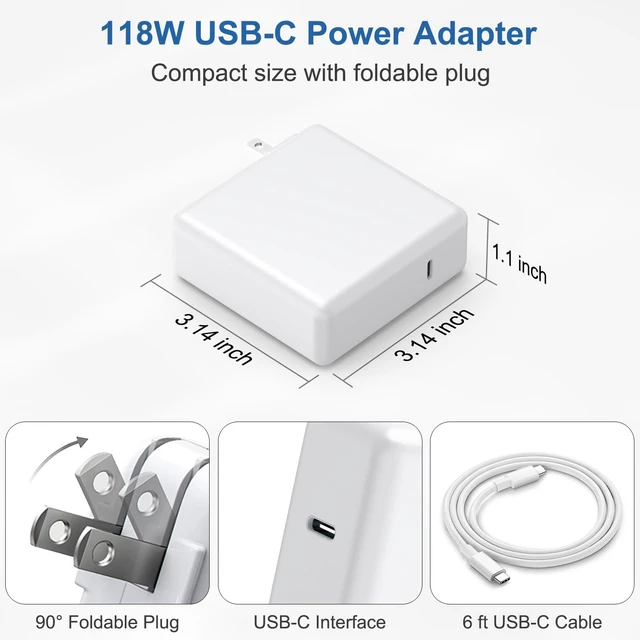 Alt view image 7 of 7 - Charger for MacBook Air Pro 118W 96W 87W 61W USB C Fast Power Adapter Compatible with MacBook Pro/Air, M1 M2 M3 M4 M5, iPad Pro, Samsung Galaxy and More, Includ 6FT USB-C Cable