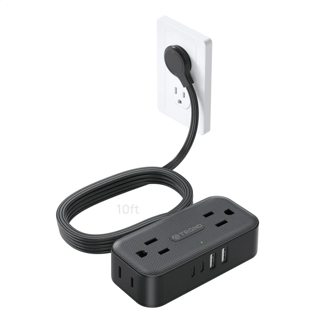 Main image of Flat Plug Power Strip, Small Extension Cord 10ft, 4 AC & 4 USB, White Flat Extension Cord with Multiple Outlets, 1250W, Wall Mount 900J Surge Protector for Home Office Travel Dorm Room Essentials