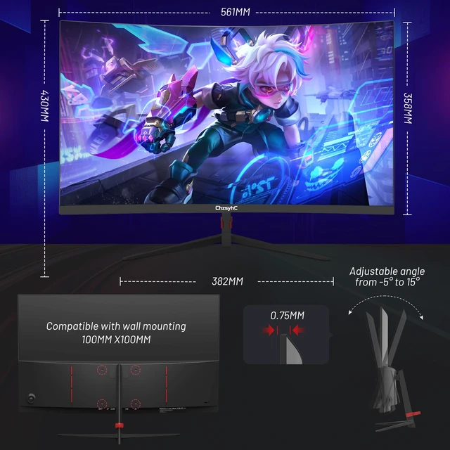 Alt view image 5 of 7 - 27 Inch Curved 180Hz Gaming Monitor, 1800R Curved Gaming Monitor 1ms MPRT, FHD(1920×1080P), Freesync, HDMI2.0,DP1.4, VESA Mountable(DP&HDMI Cable Incl.)
