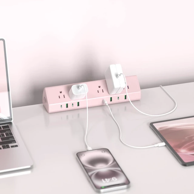 Alt view image 3 of 5 - Desk Clamp Power Strip USB C 45W,Surge Protector,Pink 4 USB-C,Edge Mount,1875W Extension Cord,15A Switch,ETL Listed,Office,Gaming,Dorm