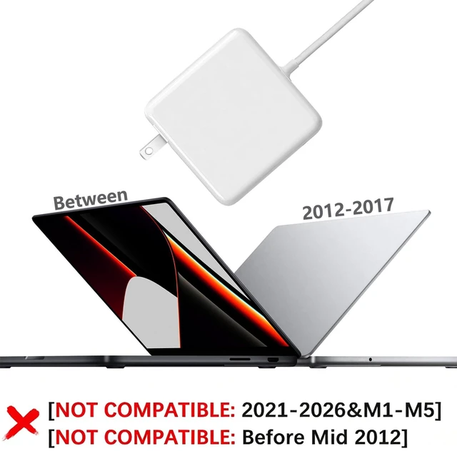 Alt view image 2 of 7 - Mac Book Pro Charger - 60W Magnetic T-Tip Power Adapter (Between 2012-2017) Mag 2 Laptop Charger Compatible with Macbook Air 11" Pro 13" After 2012 with Model: A1425, A1435, A1502, MGX72, MF839, MF840