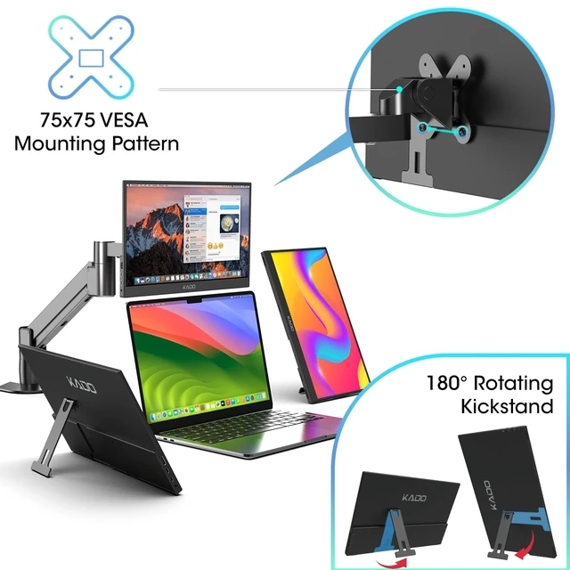 Alt view image 6 of 7 - Portable Monitor 15.6-inch FHD 1080p Rotating Stand IPS Display 45W Reverse Charging Ultra-Slim Laptop Monitor 1920x1080 with Built-in Speakers for PC, Mac, Phone, Xbox, PS5, USB-C & HDMI