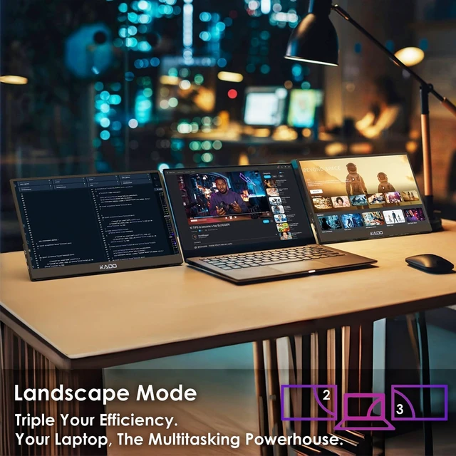Alt view image 6 of 7 - 2-Pack Portable Monitor 15.6-inch FHD 1080p Rotating Stand IPS Display 45W Reverse Charging Ultra-Slim Laptop Monitor 1920x1080 with Built-in Speakers for PC, Mac, Phone, Xbox, PS5, USB-C & HDMI