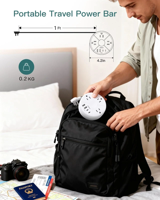 Alt view image 6 of 7 - Cruise Approved Power StripTravel Power Strip with 1ft Retractable Cord Ultra Thin Flat Plug, 3 Outlets 4 USB (2 USB C), Non Surge Protector for Travel/Cruise/Home/Dorm/Office, ETL Listed
