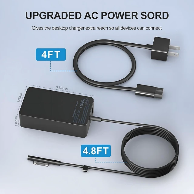 Alt view image 6 of 7 - Surface Pro Charger 65W, Surface Laptop Charger Compatible with Microsoft Surface Pro 11/10/9/8/7+/7/6/5/4/X, Surface Laptop 7/6/5/4, Surface Book 3/2, Surface Go 3/2/1 with 8.8ft Power Cord