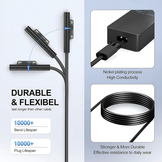 Alt view image 5 of 7 - Surface Pro Charger 65W, Surface Laptop Charger Compatible with Microsoft Surface Pro 11/10/9/8/7+/7/6/5/4/X, Surface Laptop 7/6/5/4, Surface Book 3/2, Surface Go 3/2/1 with 8.8ft Power Cord