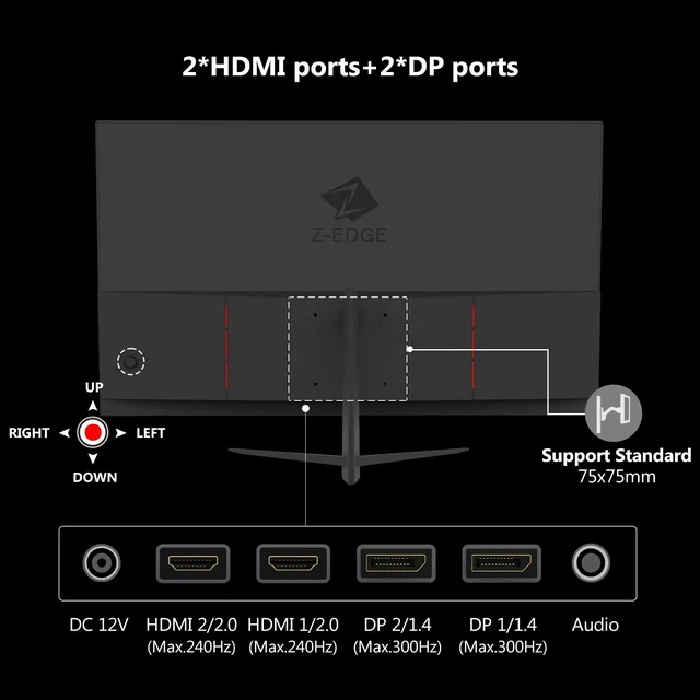 Alt view image 6 of 7 - Z-Edge 24.5 inch 300Hz 280Hz 240Hz Gaming Monitor,FHD 1080p, MPRT 1ms UG25S IPS Monitor Gaming, PC Computer Monitor, 16.7M Colors, DP x2, HDMI x2, for Business,Gaming