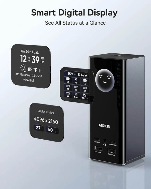 Alt view image 4 of 7 - USB C Docking Station 3 Monitors Display with Weather Function 3 HDMI & 2 DP, Max to Extend Triple Monitor, Weather Forecast/Working Status Display/Turn off Screen Button Function